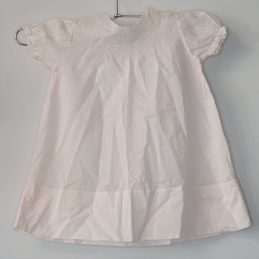 Vintage BML Handmade Christening Long Cotton Pale Pink Pintuck Embroider Dress